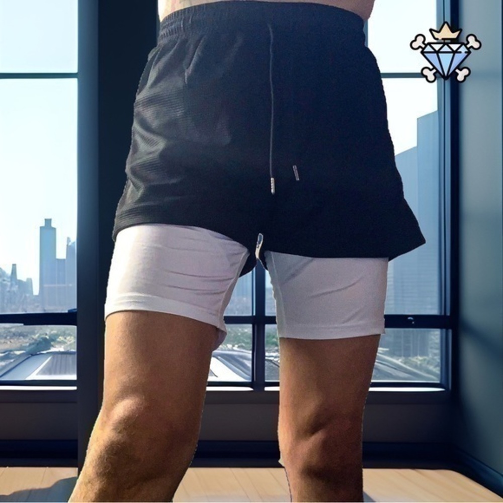 SHEIN MENS 2 IN 1 ACTIVE DRAWSTRING SHORTS SIZE MEDIUM ACTIVEWEAR SPORTSWEAR